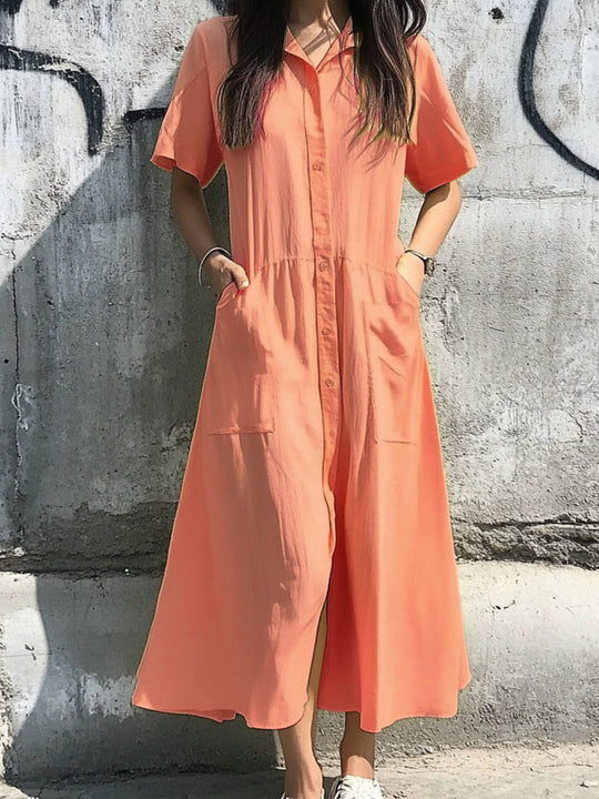 Damen Hemdkleid mit Knopfdetails und praktischen Taschen EB
