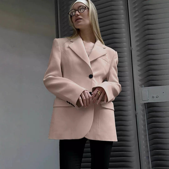 Damen Oversized Longblazer mit betonter Schulterpartie und Pattentaschen EB
