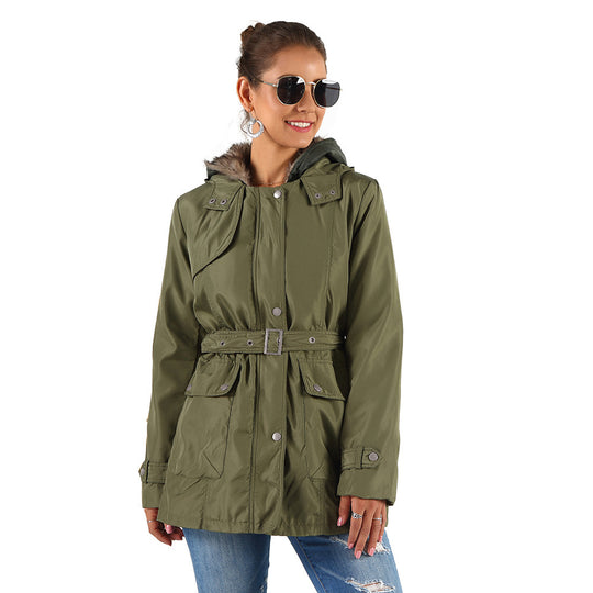 Damen Outdoor Parkajacke mit verstellbarem Kordelzug und abnehmbarer Kapuze EB