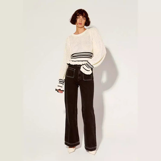 Damen lässiger Strickpullover mit Rüschendetails EB