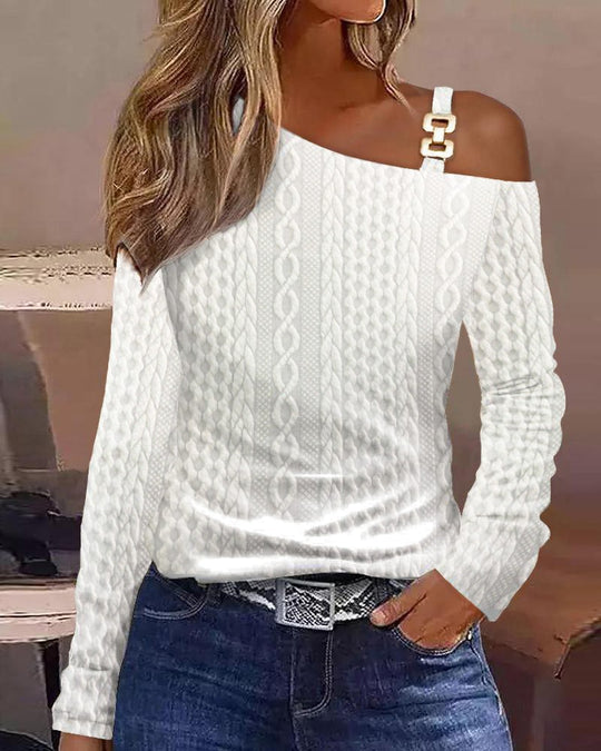 Damen Off-Shoulder Oberteil mit modischem Muster und dekorativen Trägern EB