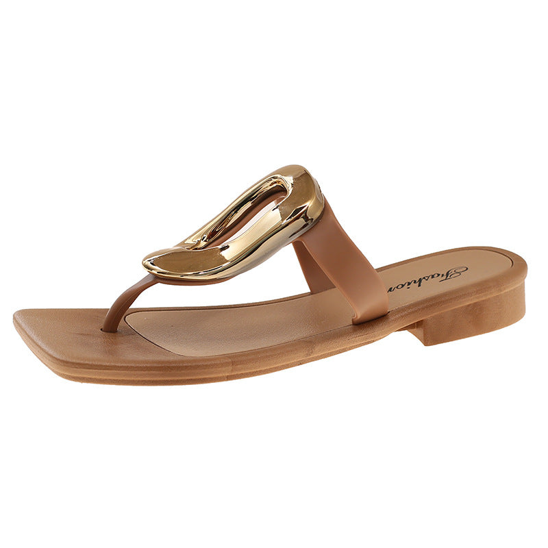 Damen Elegante Zehentrenner-Sandalen mit glänzendem Riemen und komfortablem Fußbett EB