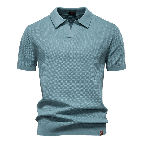 Herren nan strukturiertes Feinstrickpoloshirt mit offenem Reverskragen EB