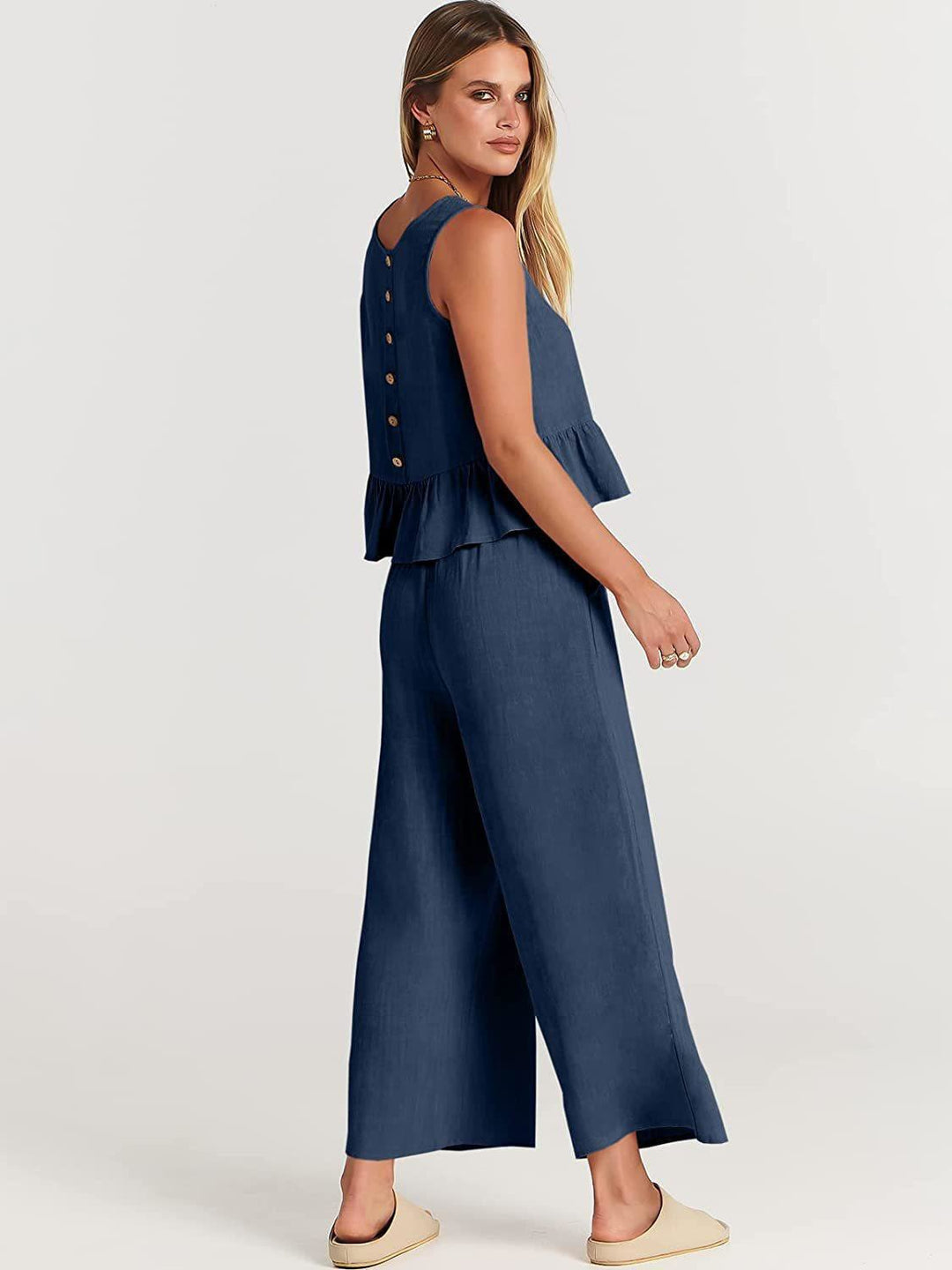 Damen Set mit lässigem Rüschendesign und weiten Hosen EB