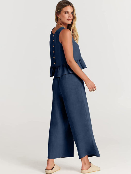 Damen Set mit lässigem Rüschendesign und weiten Hosen EB