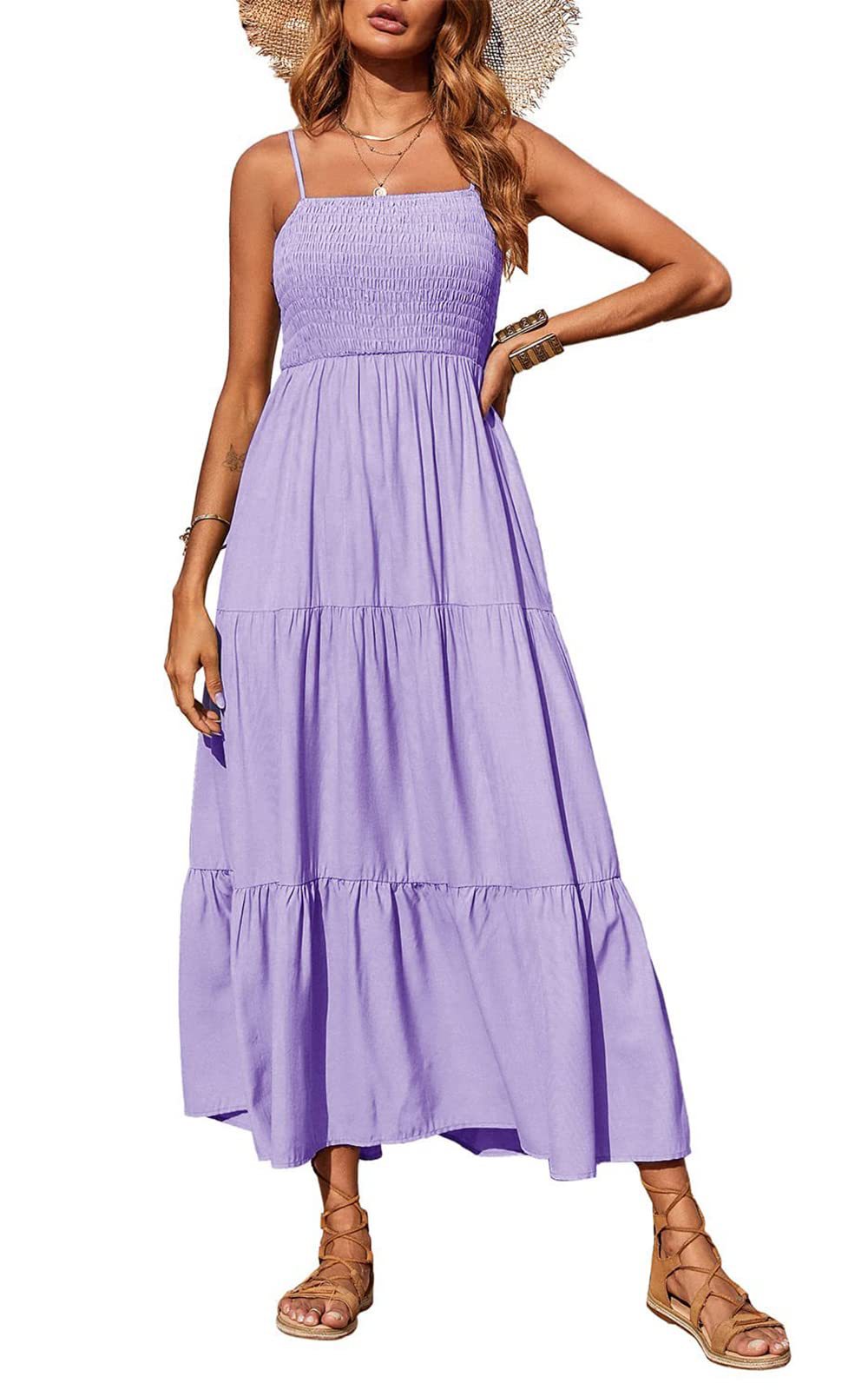 Damen Maxikleid mit verstellbaren Trägern und Rüschen EB