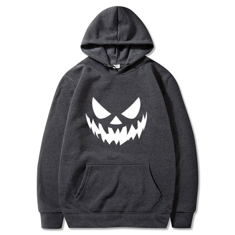 Unisex nan Kapuzenpullover mit gruseligem Kürbisgesicht-Print und Oversize Kängurutasche EB