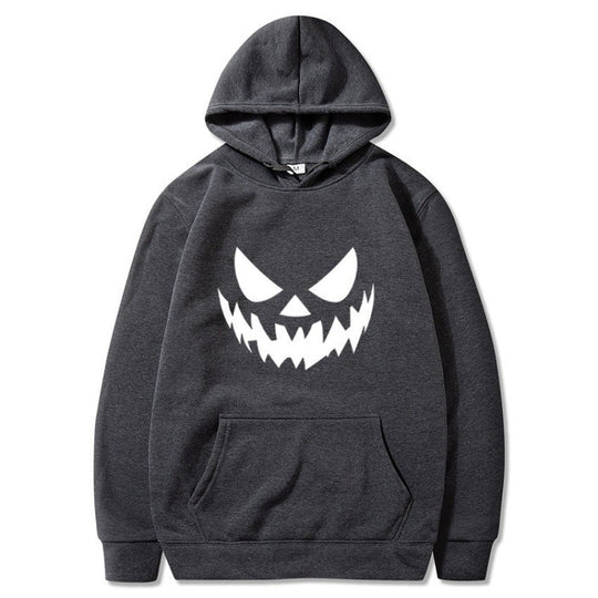 Unisex nan Kapuzenpullover mit gruseligem Kürbisgesicht-Print und Oversize Kängurutasche EB