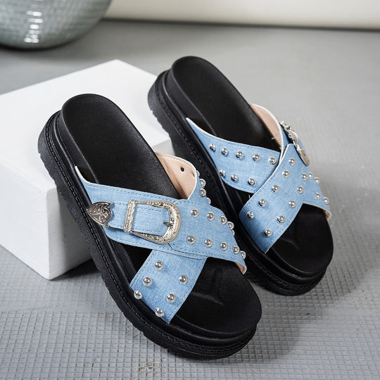 Damen Sportliche Sandalen mit glitzernden Nieten EB