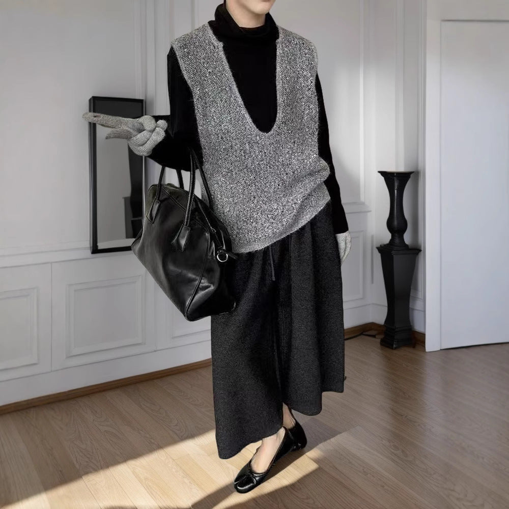 Damen Strickweste mit tiefem V-Ausschnitt und lockerem Schnitt EB