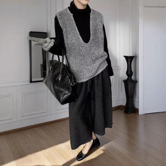 Damen Strickweste mit tiefem V-Ausschnitt und lockerem Schnitt EB