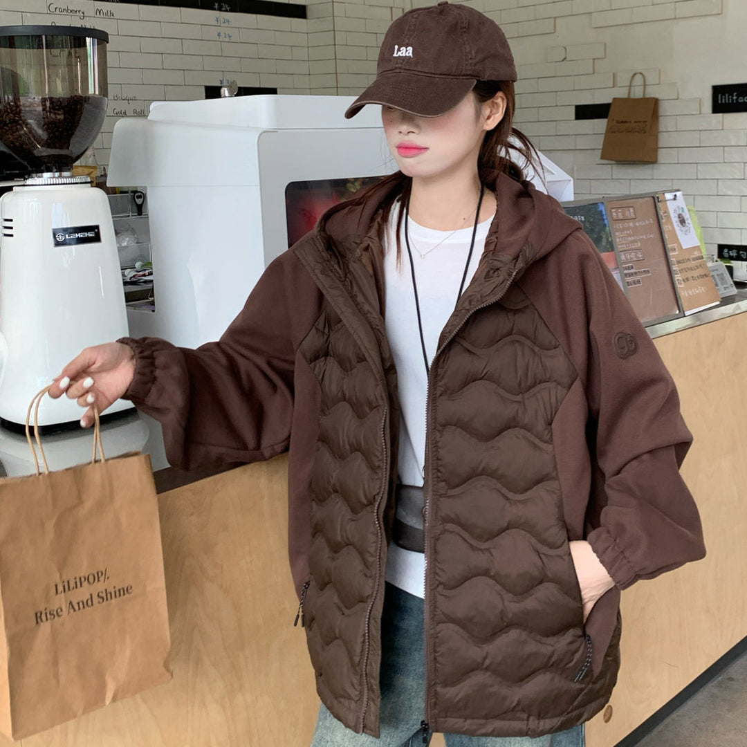 Damen Modische gesteppte Hybridjacke mit Kapuze und praktischen Taschen EB