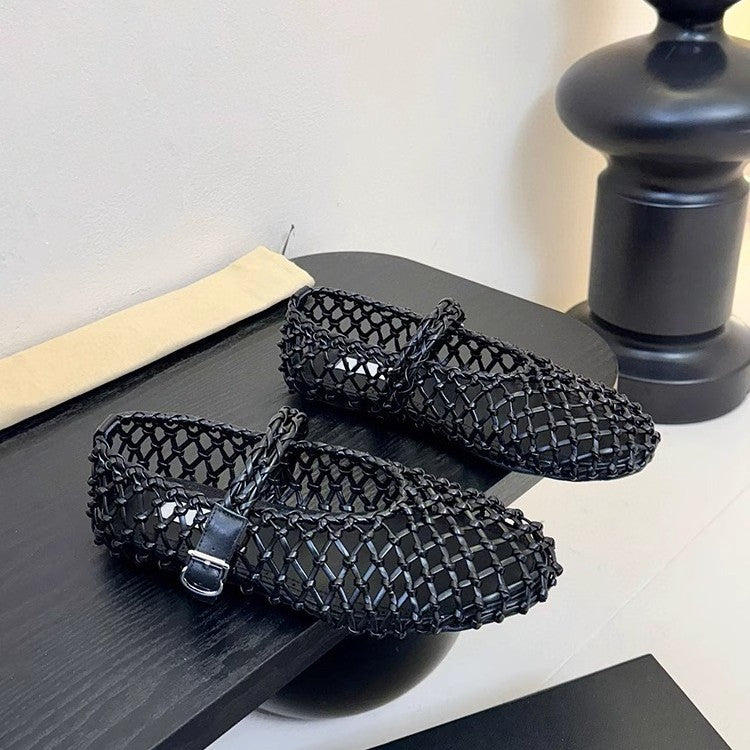 Damen Netz-Ballerinas mit verstellbarem Riemen und modischem Design EB