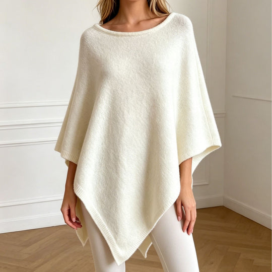 Damen Oversize Strickponcho mit weitem Rundhalsausschnitt EB