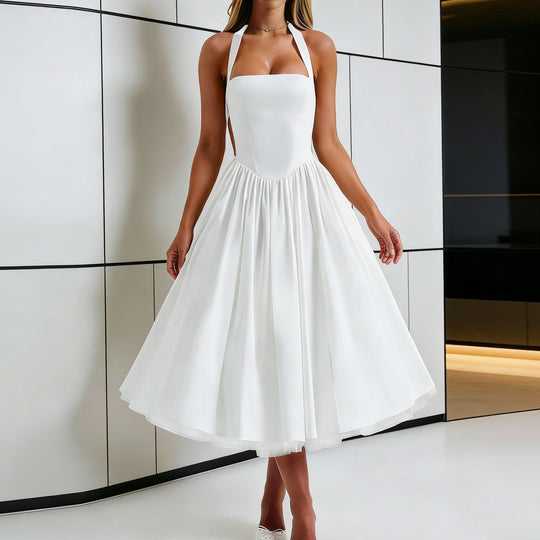 Damen Elegantes A-Linien Cocktailkleid mit schulterfreier Halterung und weichem Baumwollstoff EB