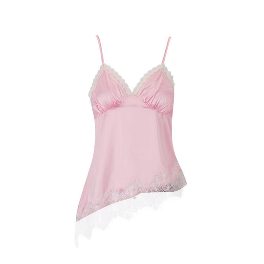 Damen Spitzen-Satin-Top mit asymmetrischem Schnitt und verstellbaren Trägern EB