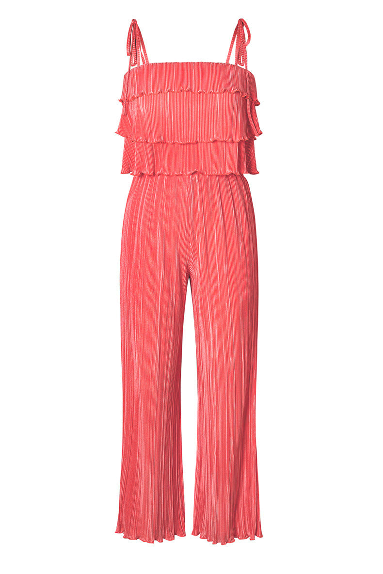 Damen Fließendes Jumpsuit mit Rüschendetails und stylischen Spaghetti-Trägern EB