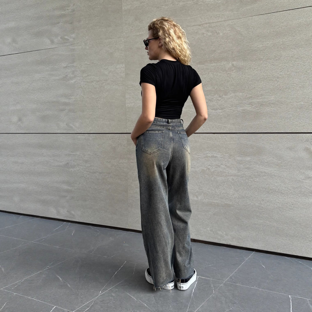Damen Lässige Baqugy-Jeans mit modischen Rissdetails und Gürtel EB