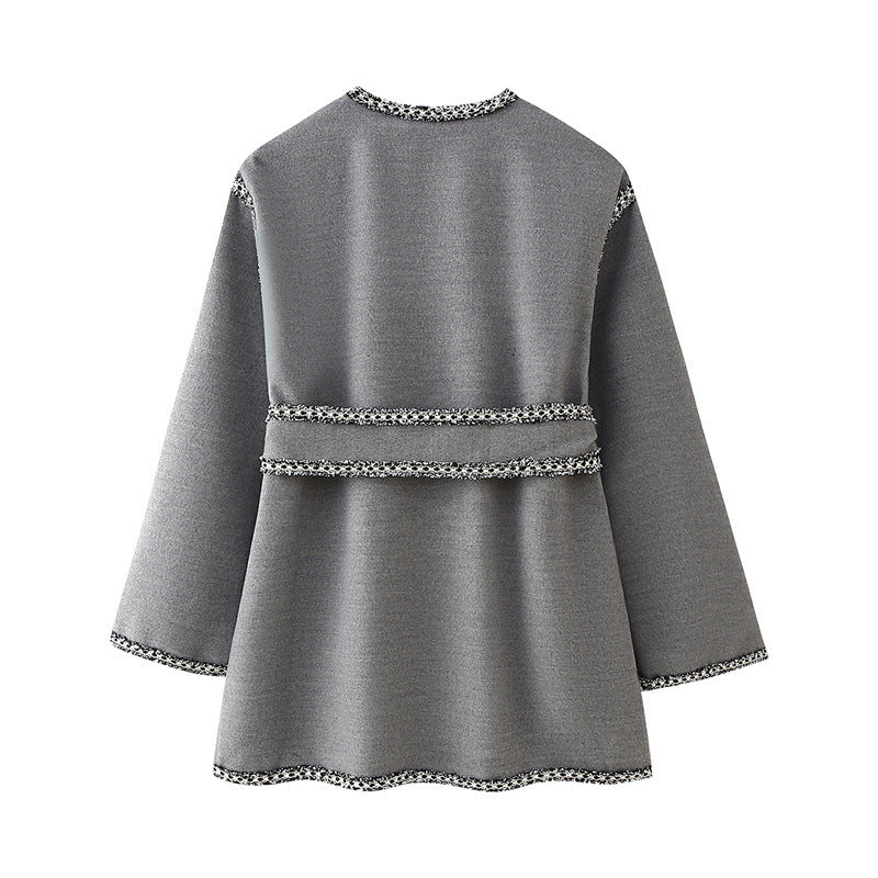 Damen elegante Wickeljacke mit kontrastierenden Verzierungen EB