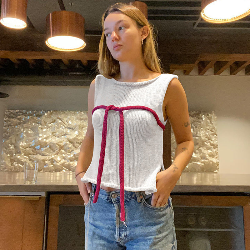 Damen Strickoberteil mit raffinierten Knoten- und Schleifendetails EB