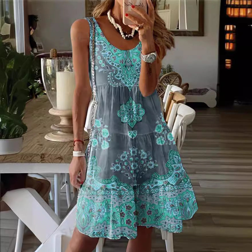 Damen Sommerkleid mit floralem Druck und fließendem Schnitt EB