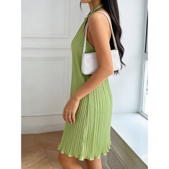 Damen Plissiertes Sommerkleid mit Neckholder und fließendem Schnitt EB