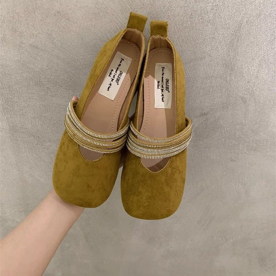 Damen elegante Ballerinas mit modischem Strass-Riemchen EB