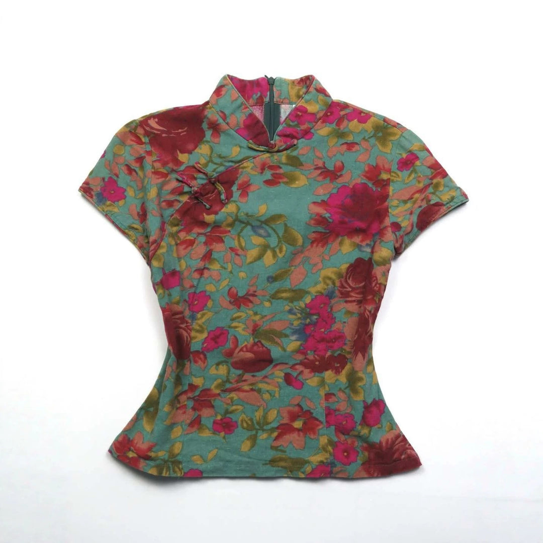 Damen Blumiges Oberteil mit Stehkragen EB