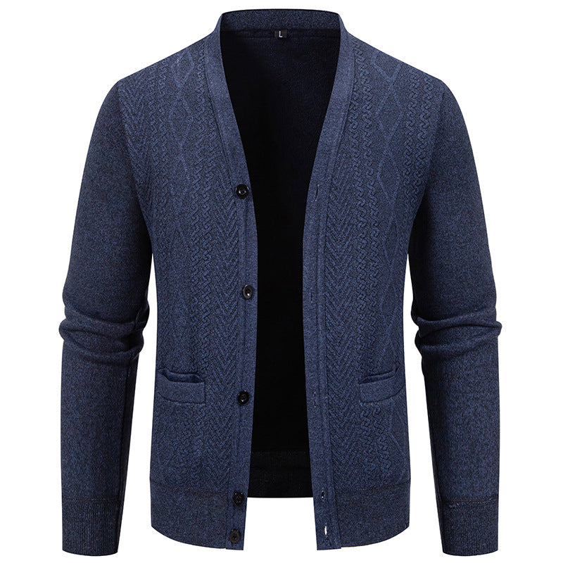 Herren klassische Strickjacke mit strukturiertem Design und praktischen Taschen EB