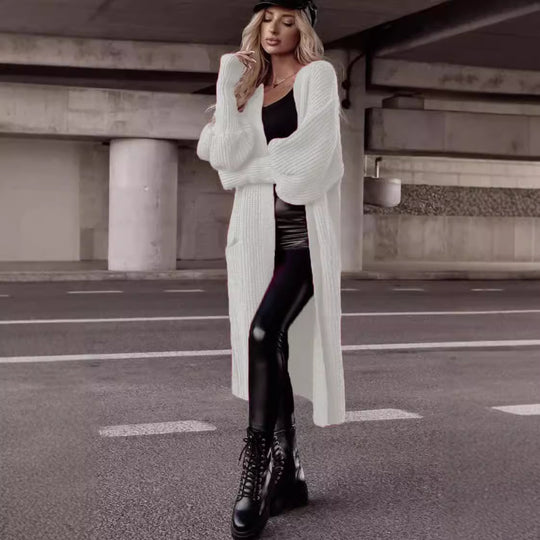 Damen Strickmantel mit lässigem Oversized-Schnitt und praktischen Taschen EB