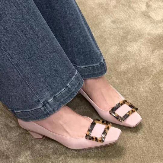 Damen Ballerinas mit quadratischem Zehenbereich und modischem Kastenschließe EB