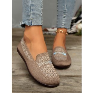 Damen bequeme Slipper aus atmungsaktivem Strickmaterial mit eleganter Zierstickerei EB