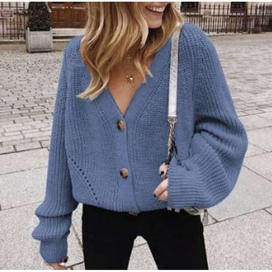 Damen Gestrickte Knopf-Cardigan EB