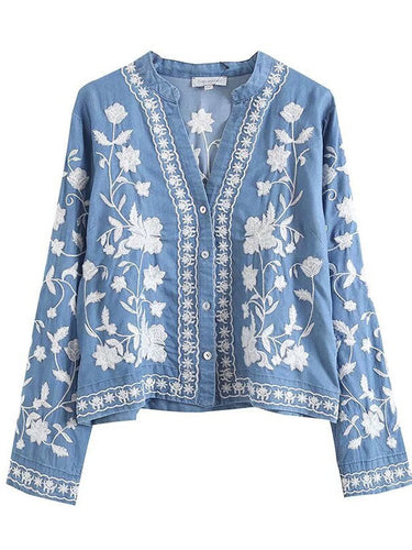 Damen gestickte Bluse mit feinen Rüschendetails EB