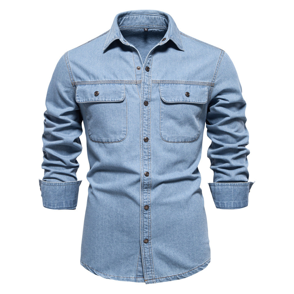 Herren Denim Hemd mit zwei Brusttaschen und modischem Schnitt EB