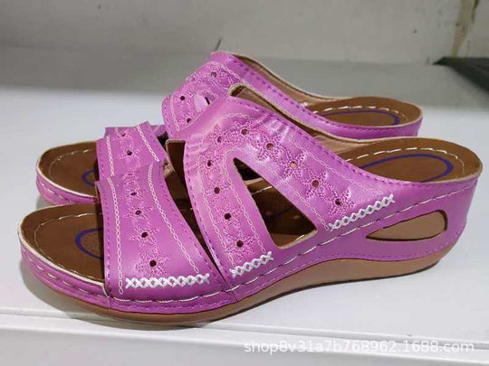 Damen Komfortable Wedge-Pantoletten mit floralem Design EB