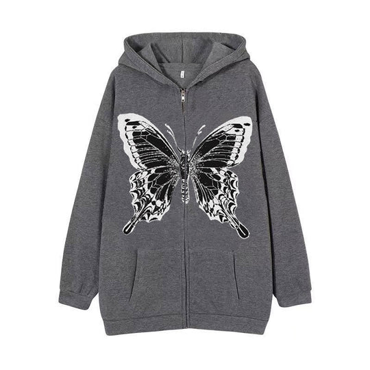 Damen Zip-Hoodie mit ausdrucksstarkem Schmetterlingsmotiv EB
