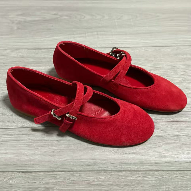 Damen Ballerinas aus hochwertigem Wildleder mit verstellbaren Riemen EB