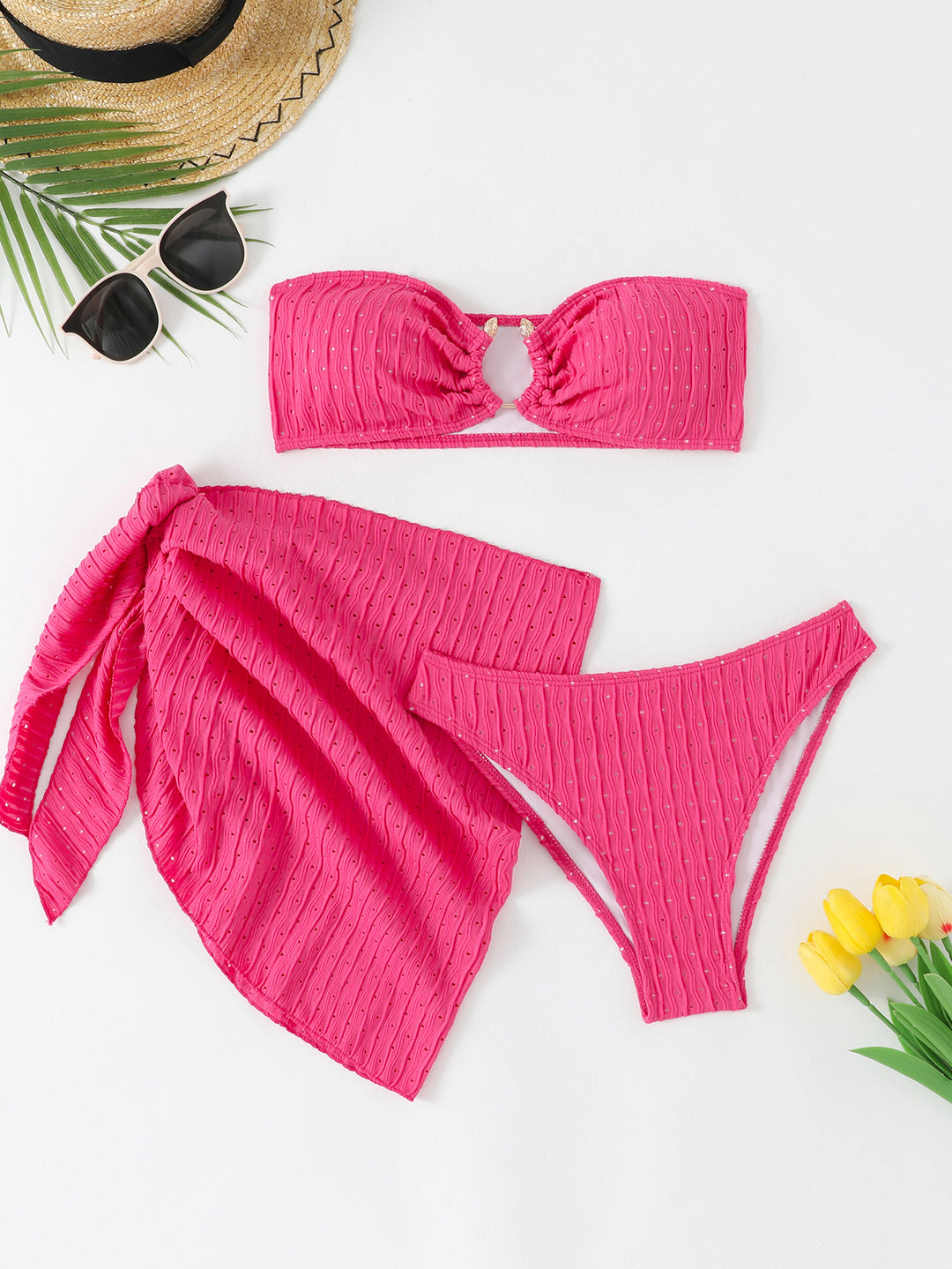 Damen Bandeau-Bikini-Set mit raffiniertem Wickelrock und stilvollen Details EB