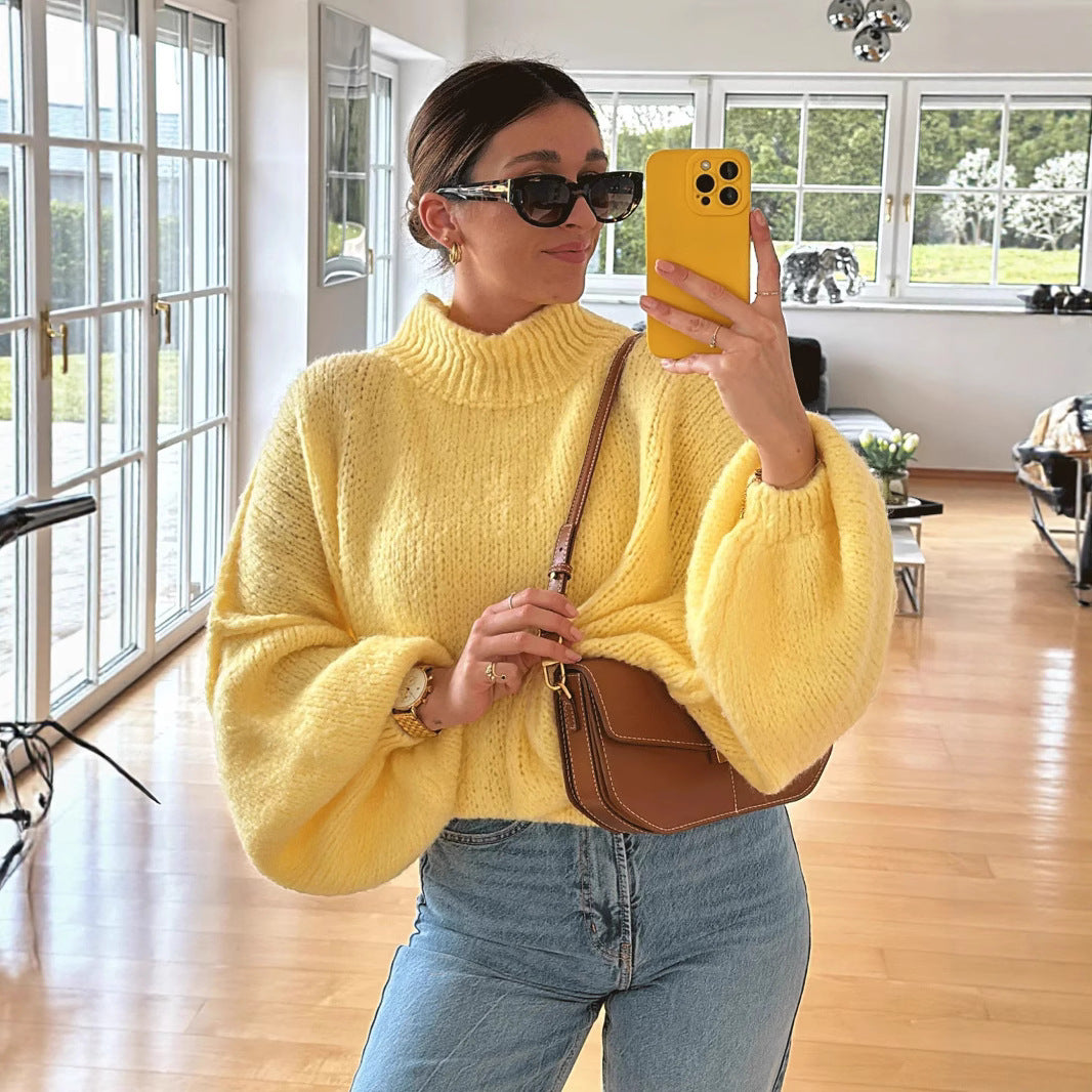 Damen lässiger Oversize Pullover mit hohen Ärmeln und unkonventionellem Schnitt EB