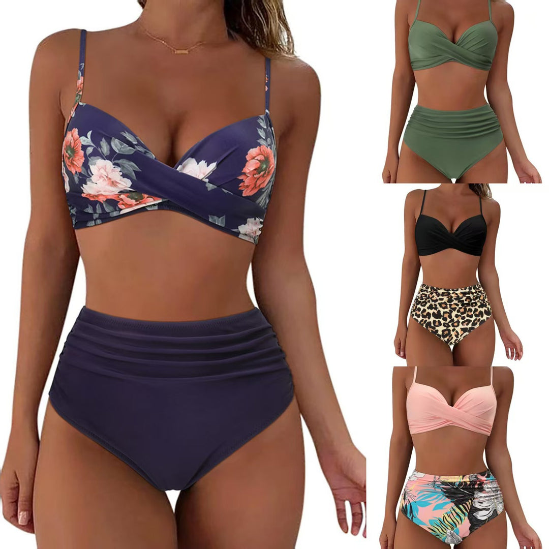 Damen Hochtailliertes Bikini-Set mit Raffungen EB