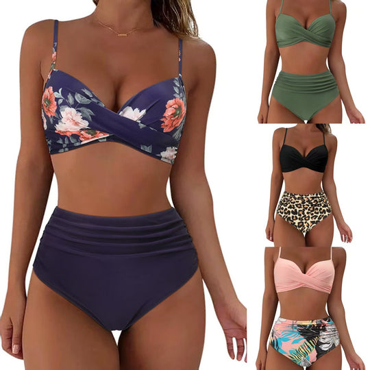 Damen Hochtailliertes Bikini-Set mit Raffungen EB