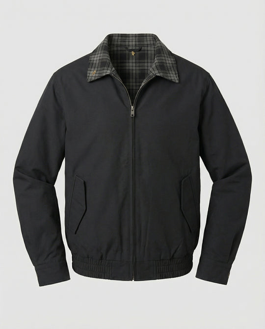 Herren gefütterter Blouson mit kariertem Innenfutter Hemdkragen Elastischer Saum und Druckknopfverschluss EB