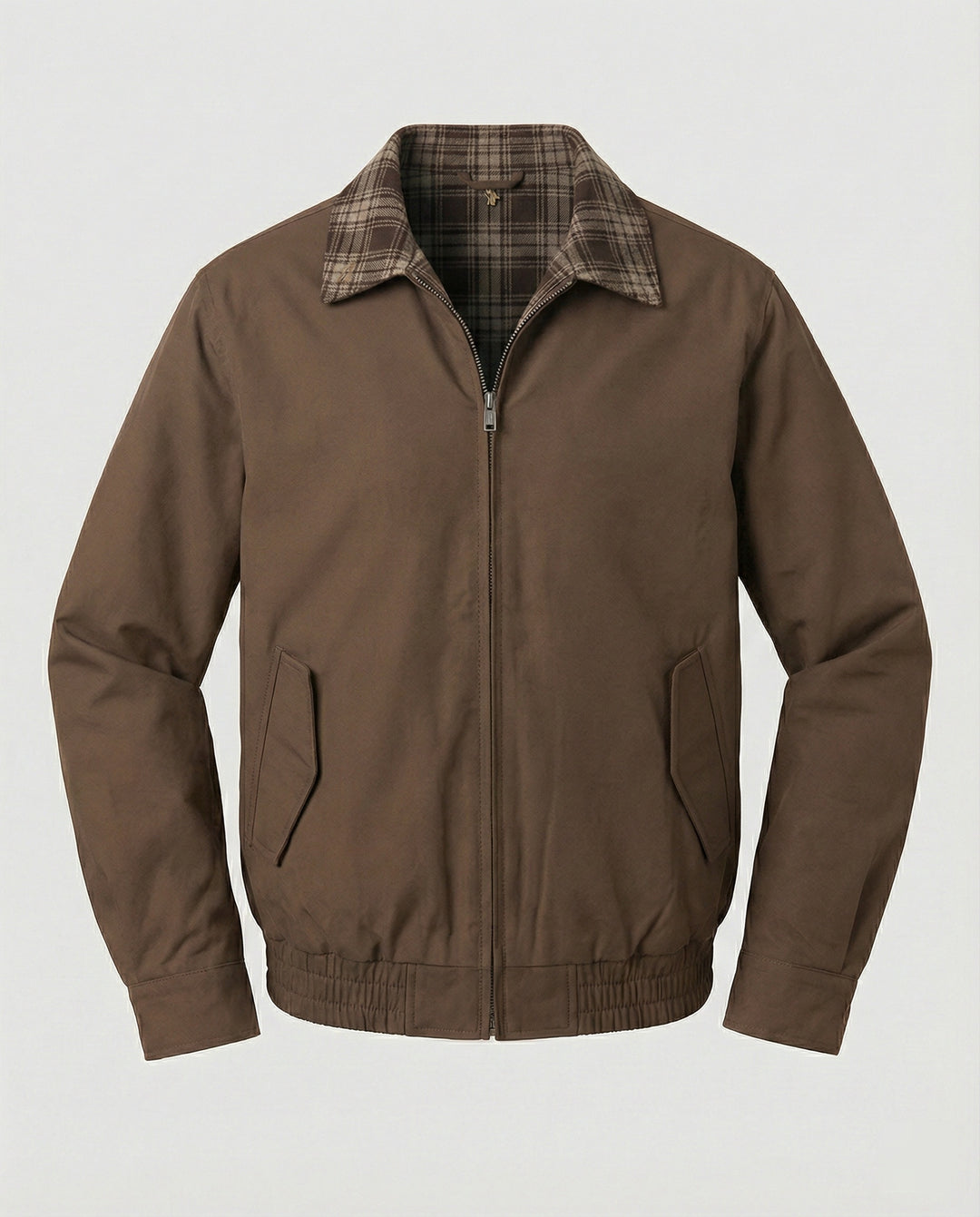 Herren gefütterter Blouson mit kariertem Innenfutter Hemdkragen Elastischer Saum und Druckknopfverschluss EB