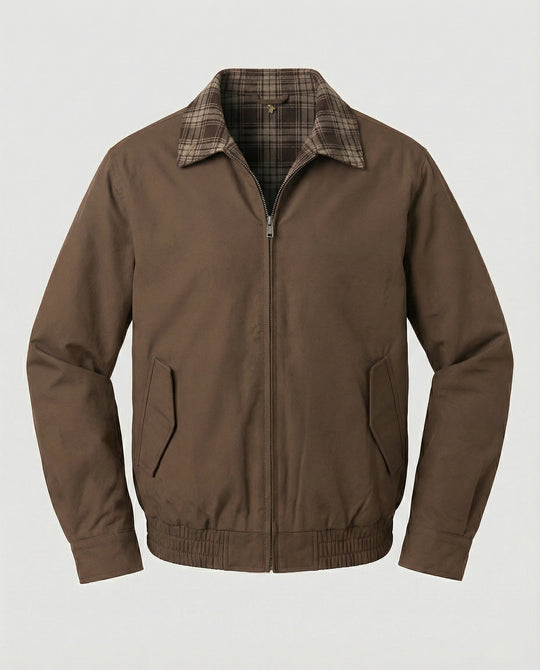 Herren gefütterter Blouson mit kariertem Innenfutter Hemdkragen Elastischer Saum und Druckknopfverschluss EB