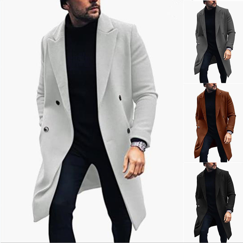 Herren moderner Langmantel mit doppelter Knopfreihe und elegantem Revers EB