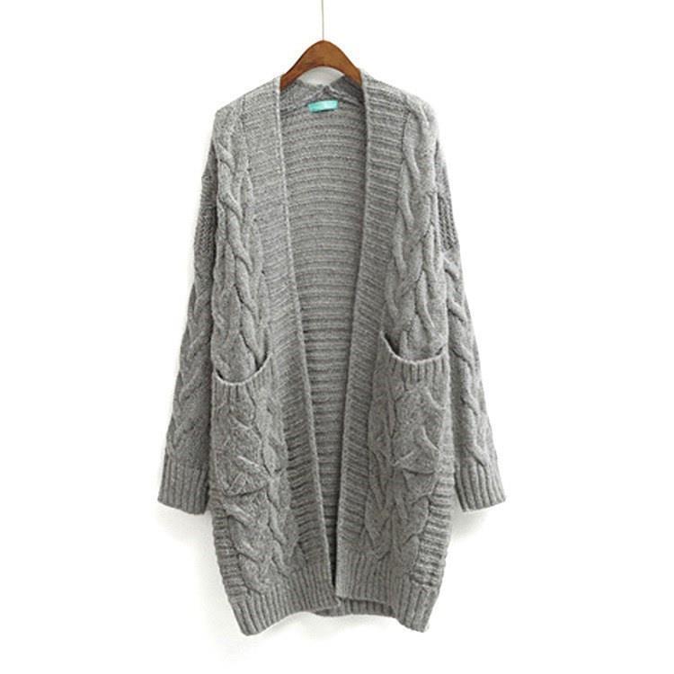 Damen Strickjacke mit grobem Zopfmuster und Taschen EB