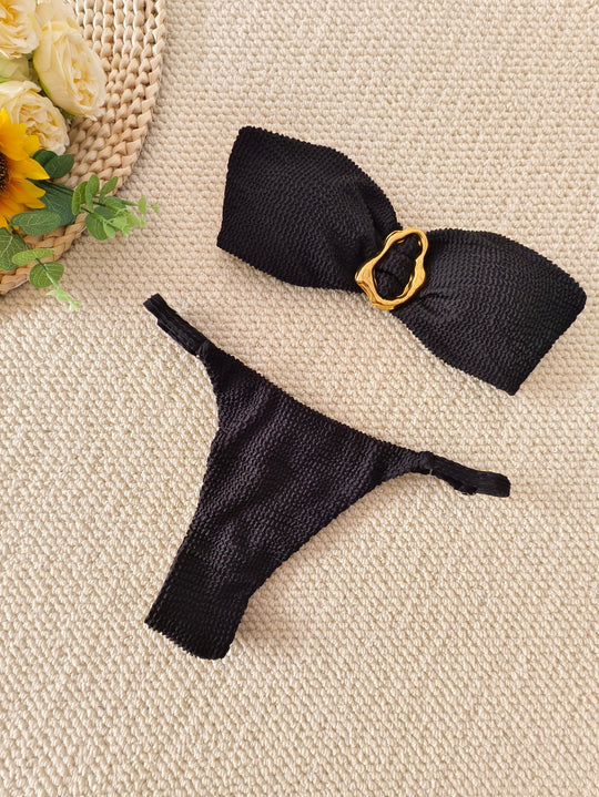 Damen Bandeau-Bikini mit dekorativem Ringdetail EB