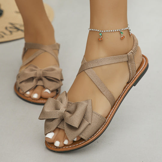Damen modische Riemchen-Sandalen mit dekorativem Schleifen-Detail und ergonomischer Sohle EB