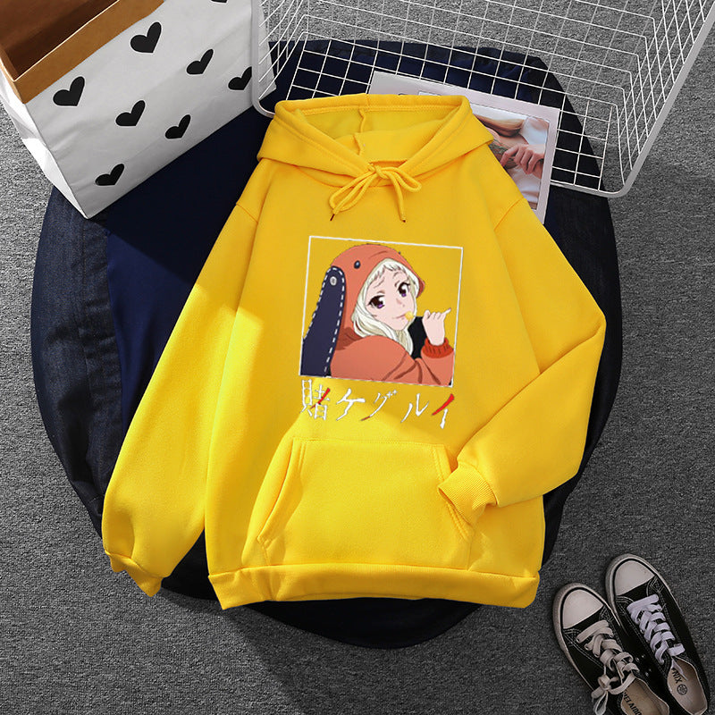Damen nan Oversize Kapuzenpullover mit Manga-Frontprint und Kängurutasche EB